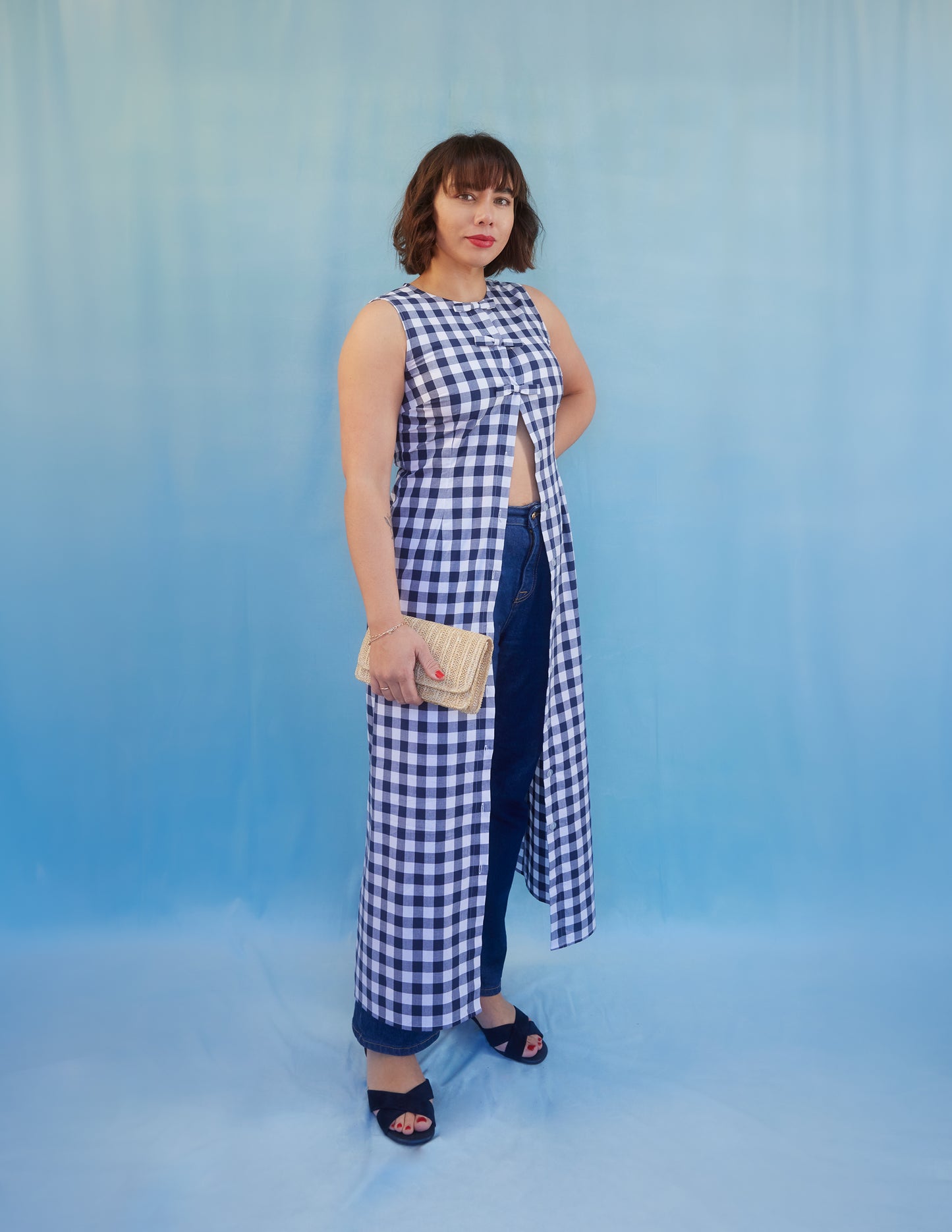 Rosalie 2-in-1 Navy Blue Gingham Maxi Dress and Top