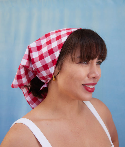Elizabeth Multi-Purpose Red Gingham Square Scarf