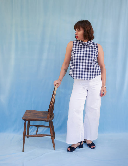 Josephine Navy Blue Gingham Swing Top