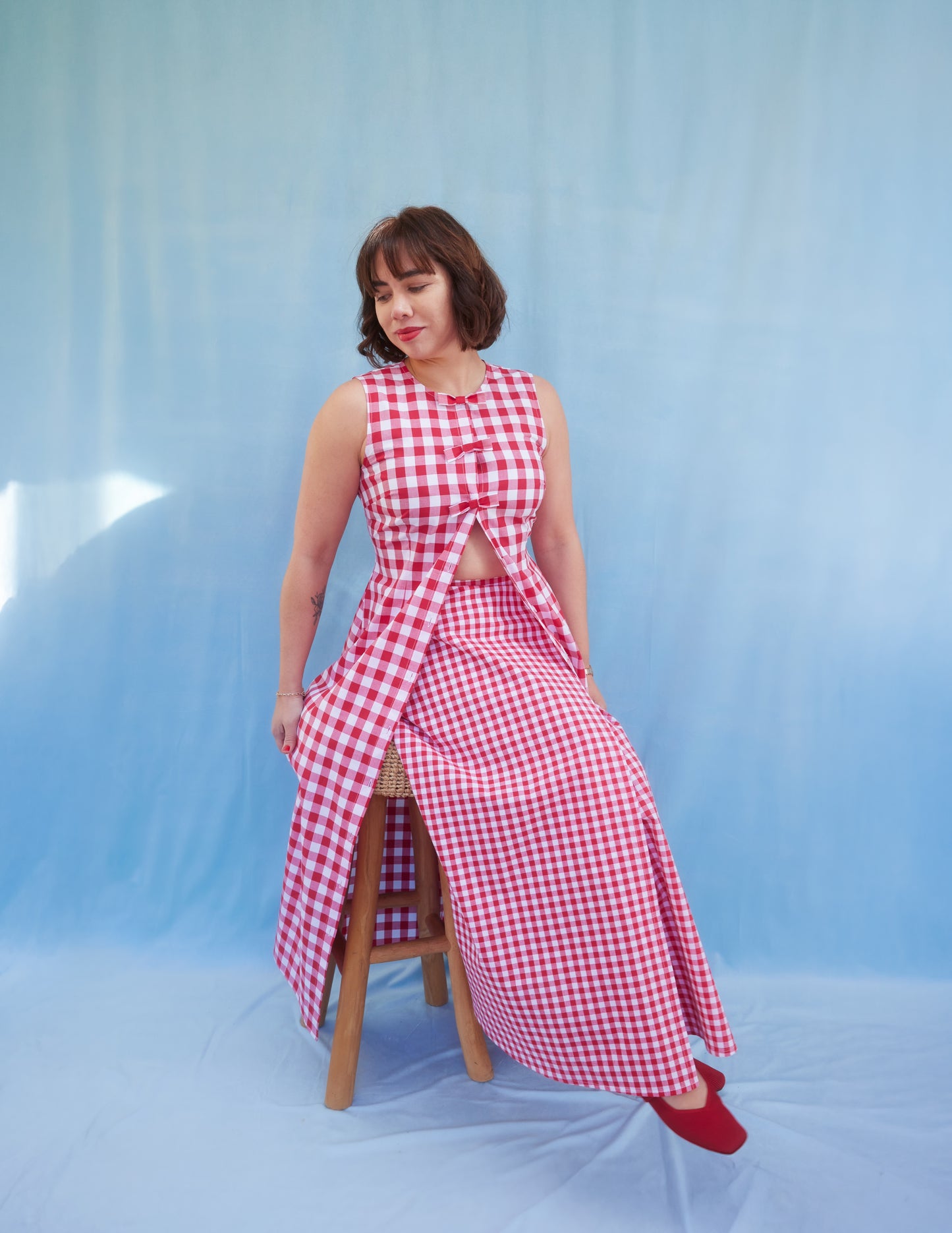 Rosalie 2-in-1 Red Gingham Maxi Dress and Top
