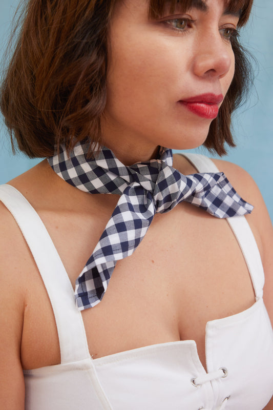 Elizabeth Multi-Purpose Navy Blue Gingham Square Scarf
